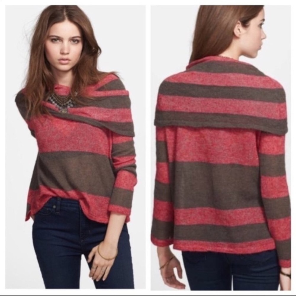 Free People XS Stripe Cowl Neck Alpaca Sweater Lulu Rugby